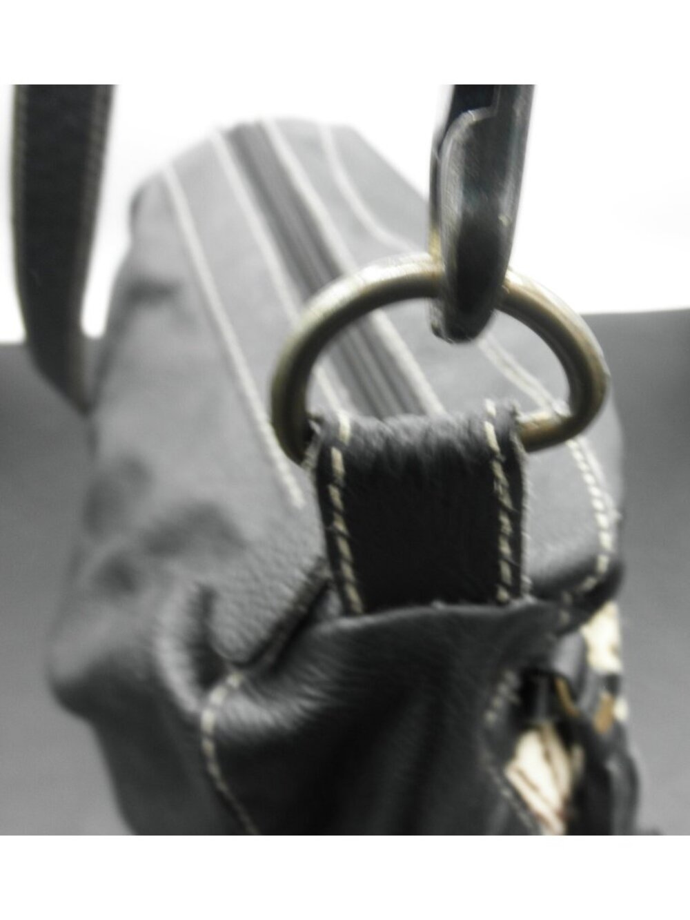 Myra Genuine Hair Black Cowhide Soft Leather Western Crossbody Shoulder Bag FLAW - Picture 9 of 13